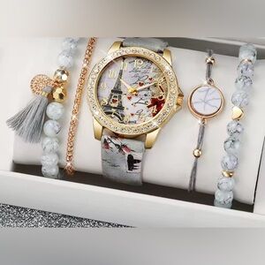 Elegant Gold and Gray Watch with Eiffel Tower Design